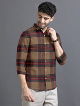 Chocolate Brown With Multy Checks Premium Cotton Shirt