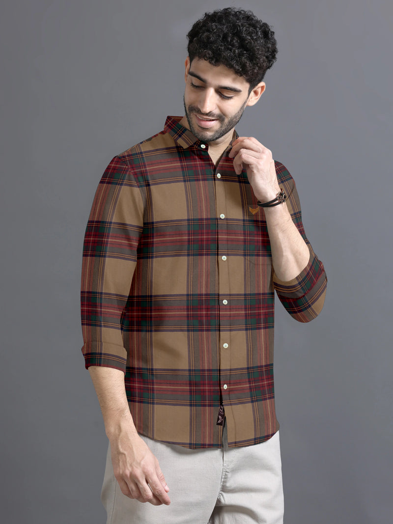 Chocolate Brown With Multy Checks Premium Cotton Shirt