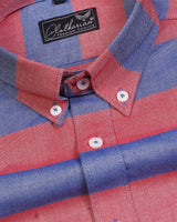 Blue And Red Weft Striped Button Down Dobby Premium Cotton Shirt