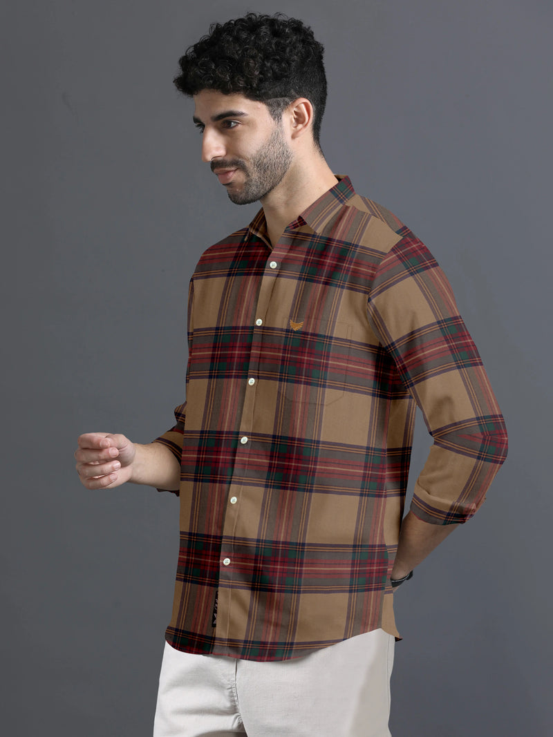 Chocolate Brown With Multy Checks Premium Cotton Shirt