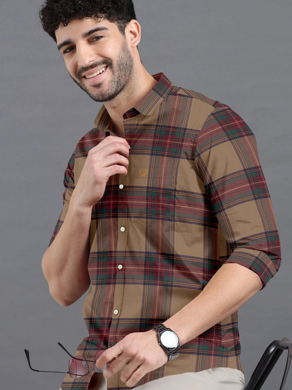 Chocolate Brown With Multy Checks Premium Cotton Shirt