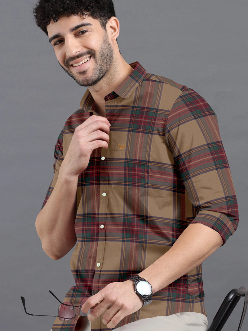 Chocolate Brown With Multy Checks Premium Cotton Shirt