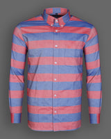 Blue And Red Weft Striped Button Down Dobby Premium Cotton Shirt