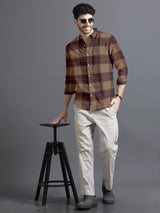 Chocolate Brown With Multy Checks Premium Cotton Shirt