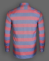 Blue And Red Weft Striped Button Down Dobby Premium Cotton Shirt