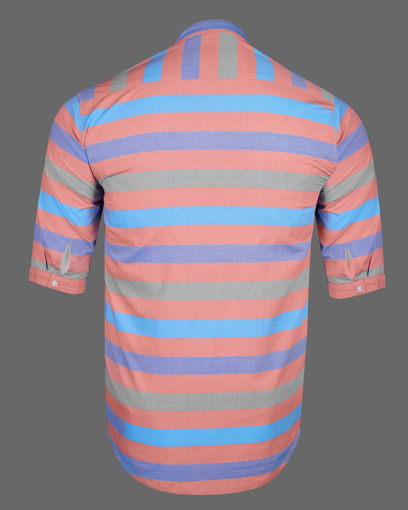 Light Blue With Orange Striped Short Sleeve Kurta Shirt