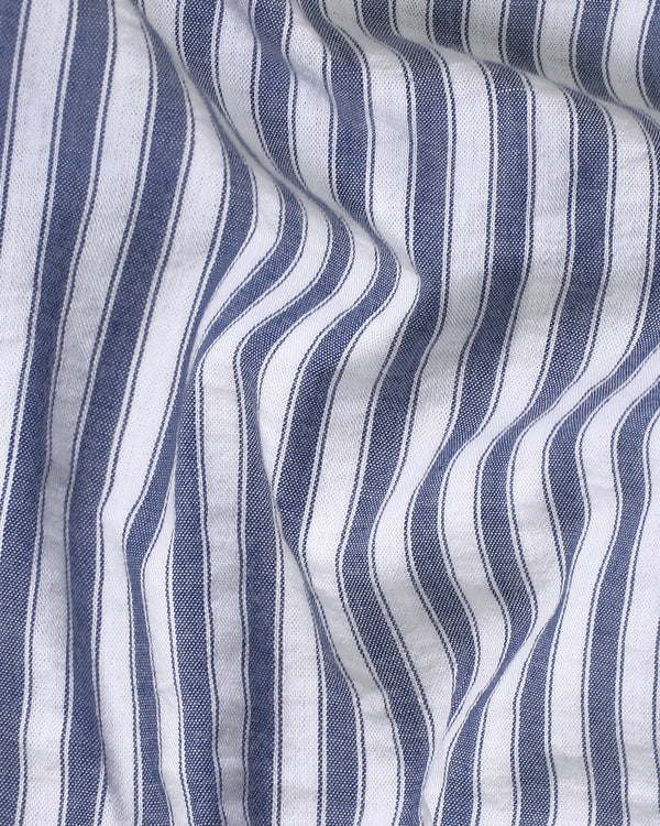 Bright White With Purple Navy Striped Cotton Kurta Shirt