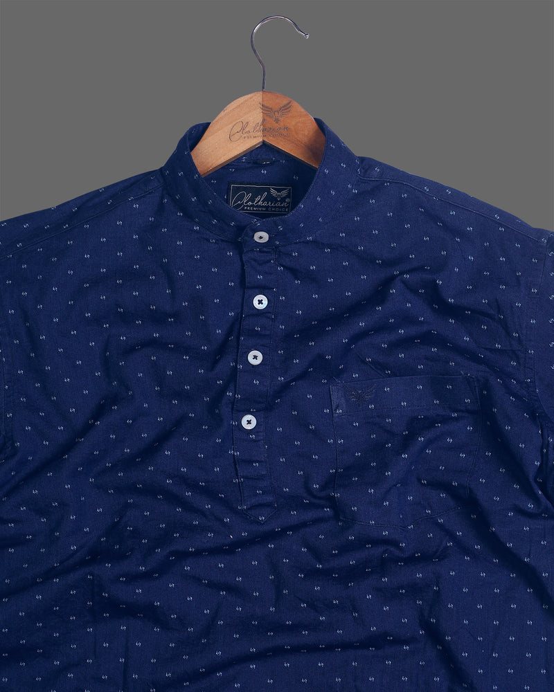 Cloud Blue Denim Print Casual Premium Kurta Shirt