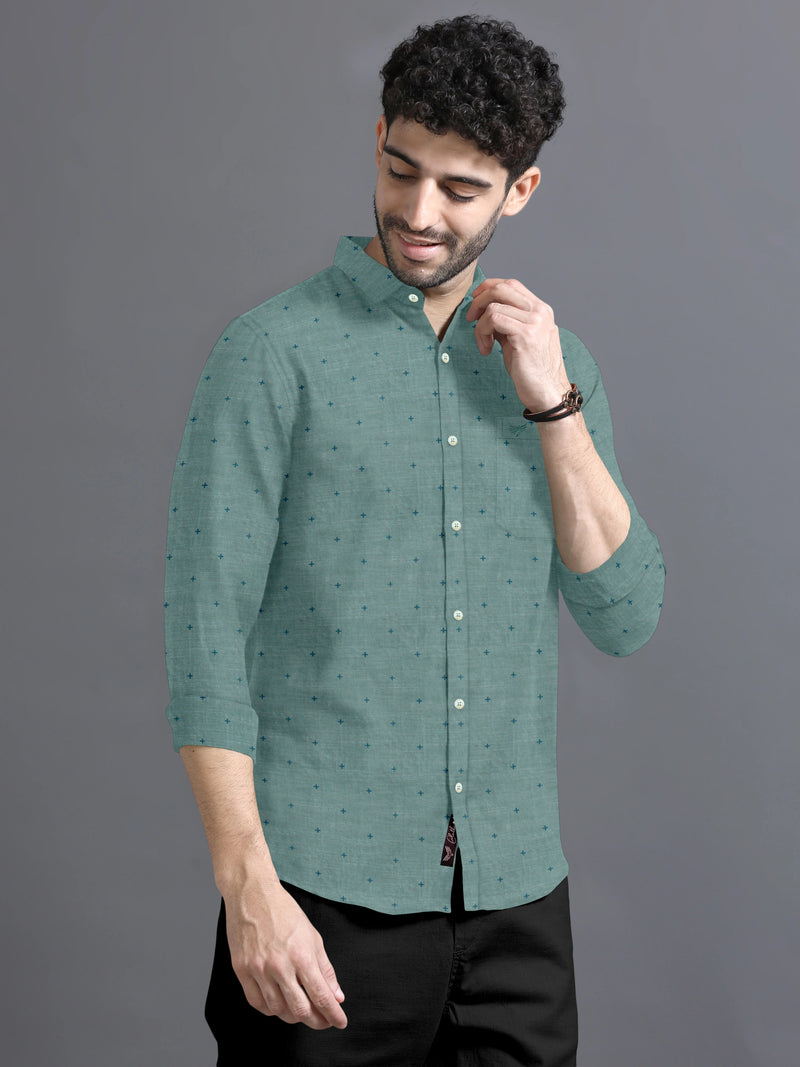 Castleton Green With Flower Print Premium Cotton Shirt