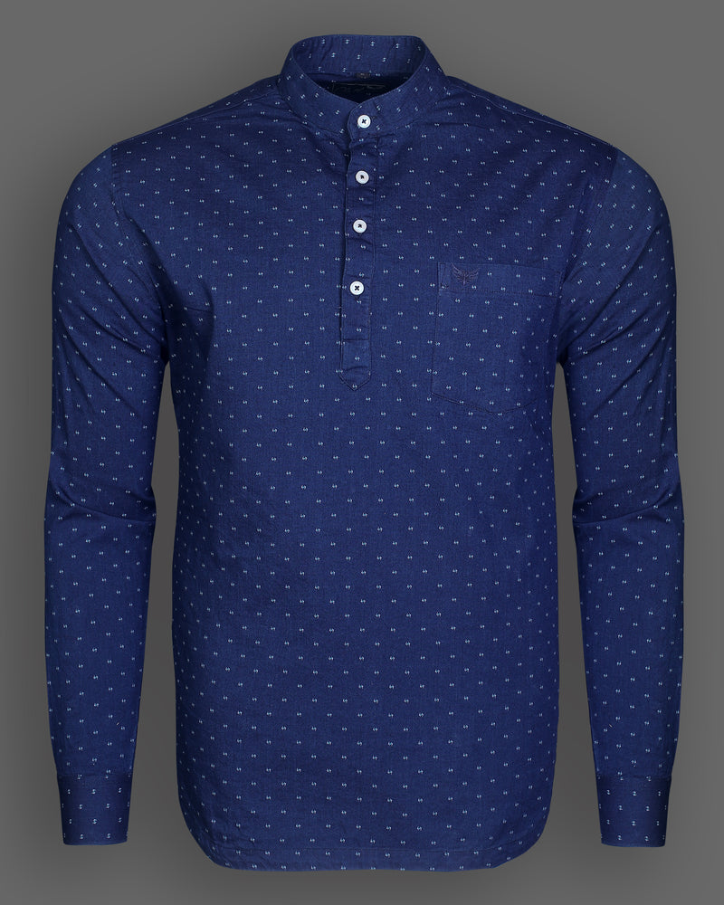 Cloud Blue Denim Print Casual Premium Kurta Shirt