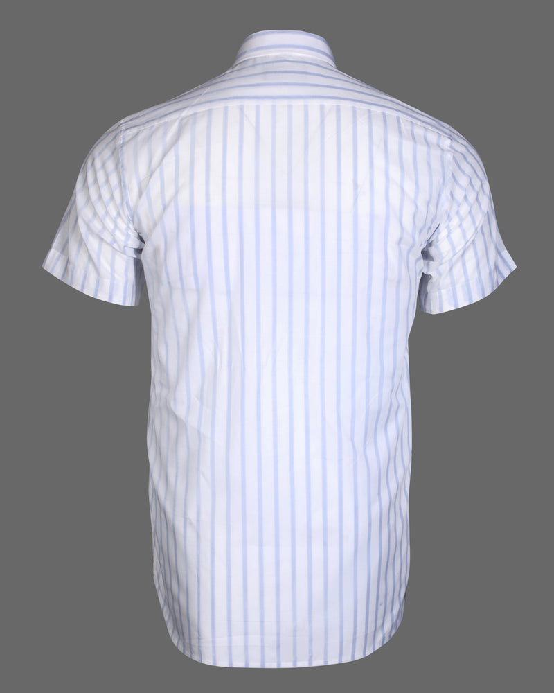 Bright White With Lavender Grey Striped Half Sleeve Cotton Shirt