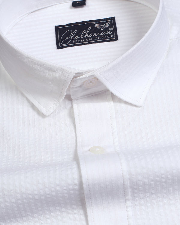 Bright White Formal Striped Premium Cotton Shirt