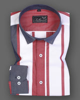 Scarlet Red With Navy Blue Striped Premium Cotton Shirt