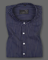 Dark Purple With White Striped Short Sleeve Kurta Shirt