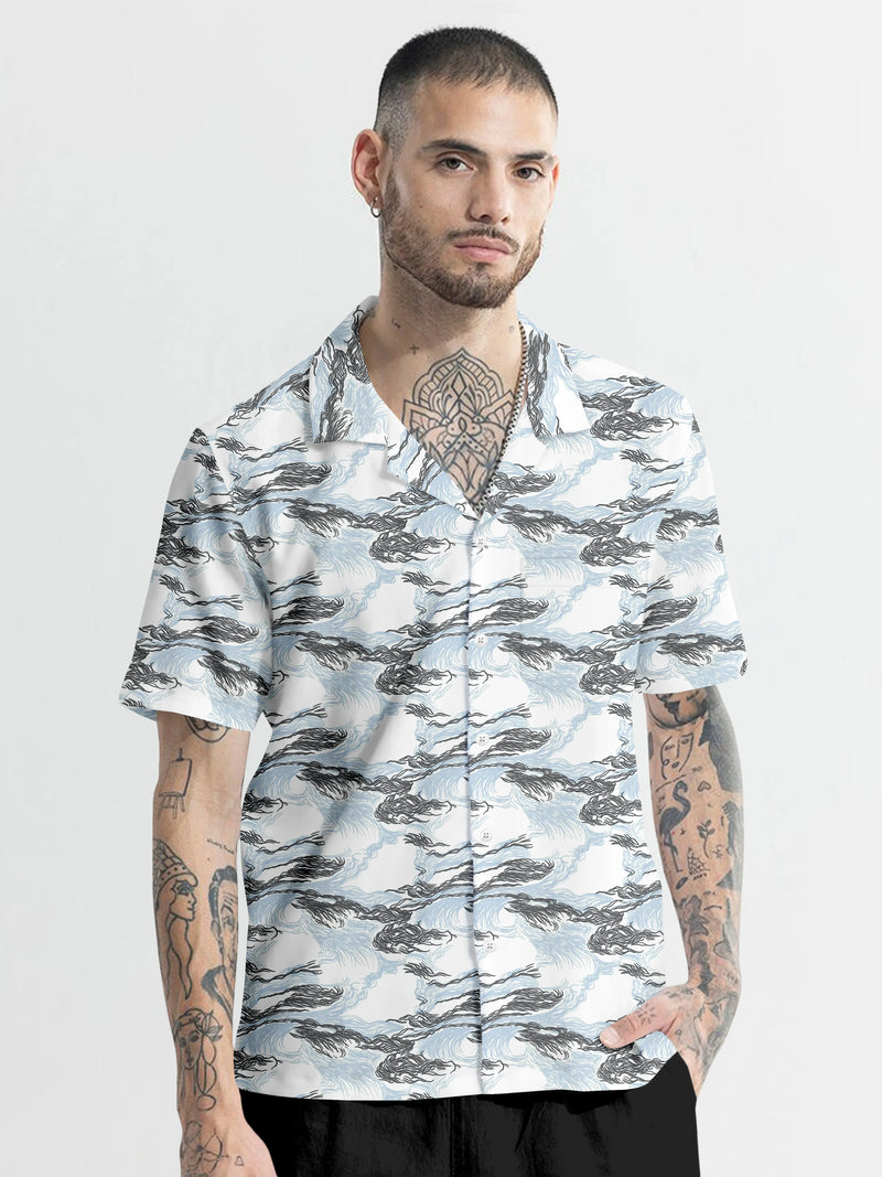 Sky Blue And Grey Colored Half Sleeve Printed Cotton Shirt