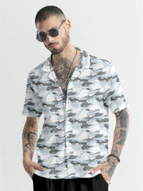 Sky Blue And Grey Colored Half Sleeve Printed Cotton Shirt