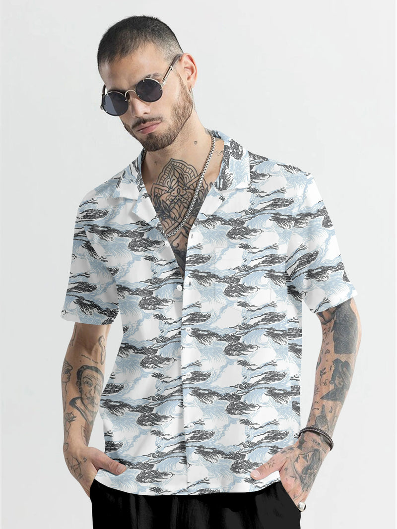 Sky Blue And Grey Colored Half Sleeve Printed Cotton Shirt