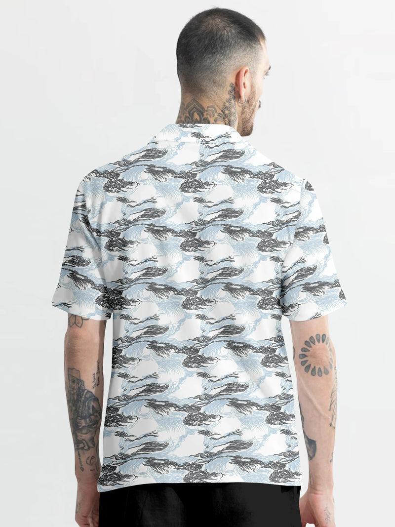 Sky Blue And Grey Colored Half Sleeve Printed Cotton Shirt