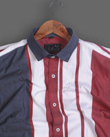 Scarlet Red With Navy Blue Striped Premium Cotton Shirt