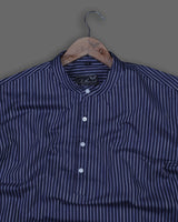 Dark Purple With White Striped Short Sleeve Kurta Shirt