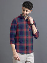 Cinder Navy With Scarlet Red Premium Checks Shirt