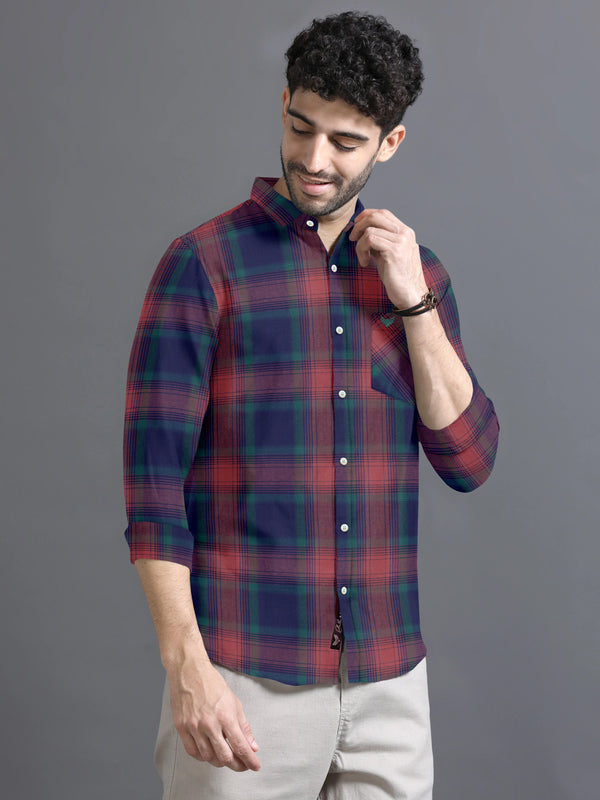 Cinder Navy With Scarlet Red Premium Checks Shirt