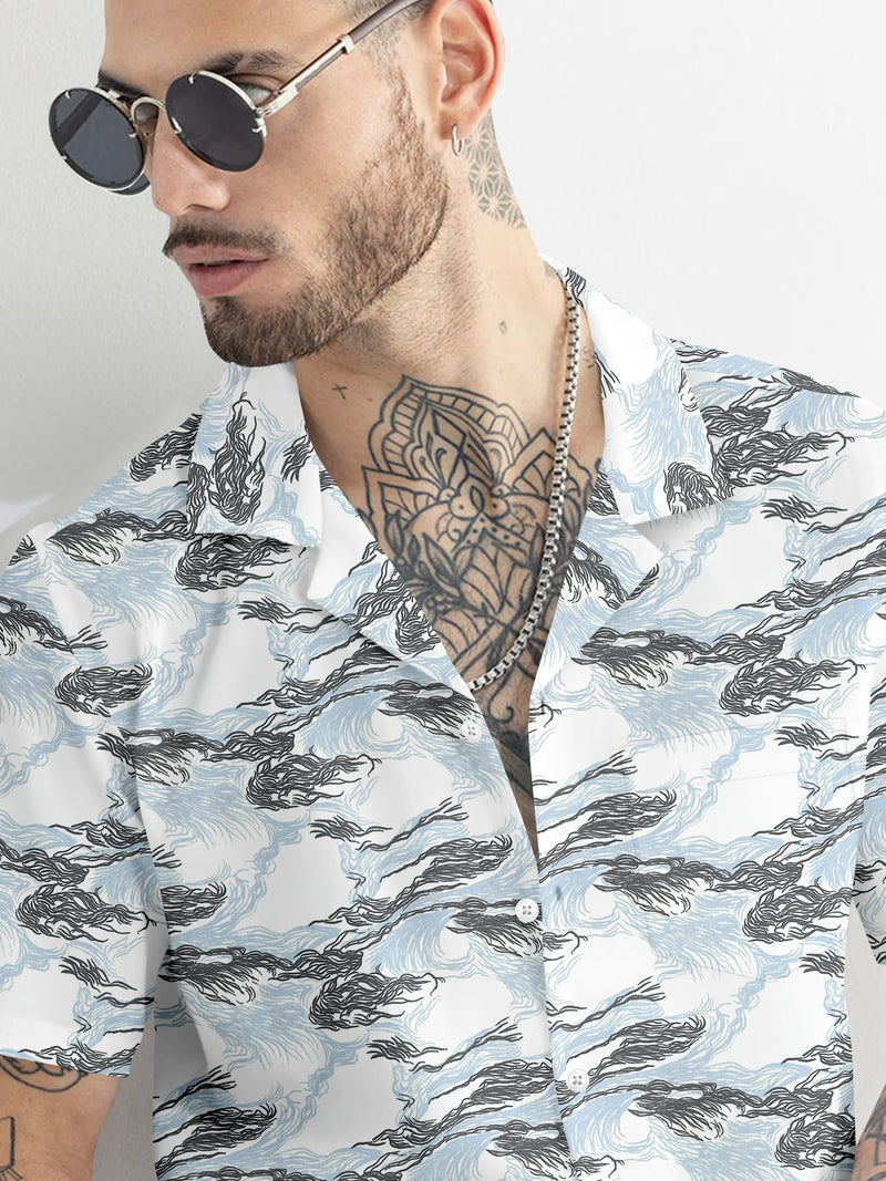 Sky Blue And Grey Colored Half Sleeve Printed Cotton Shirt