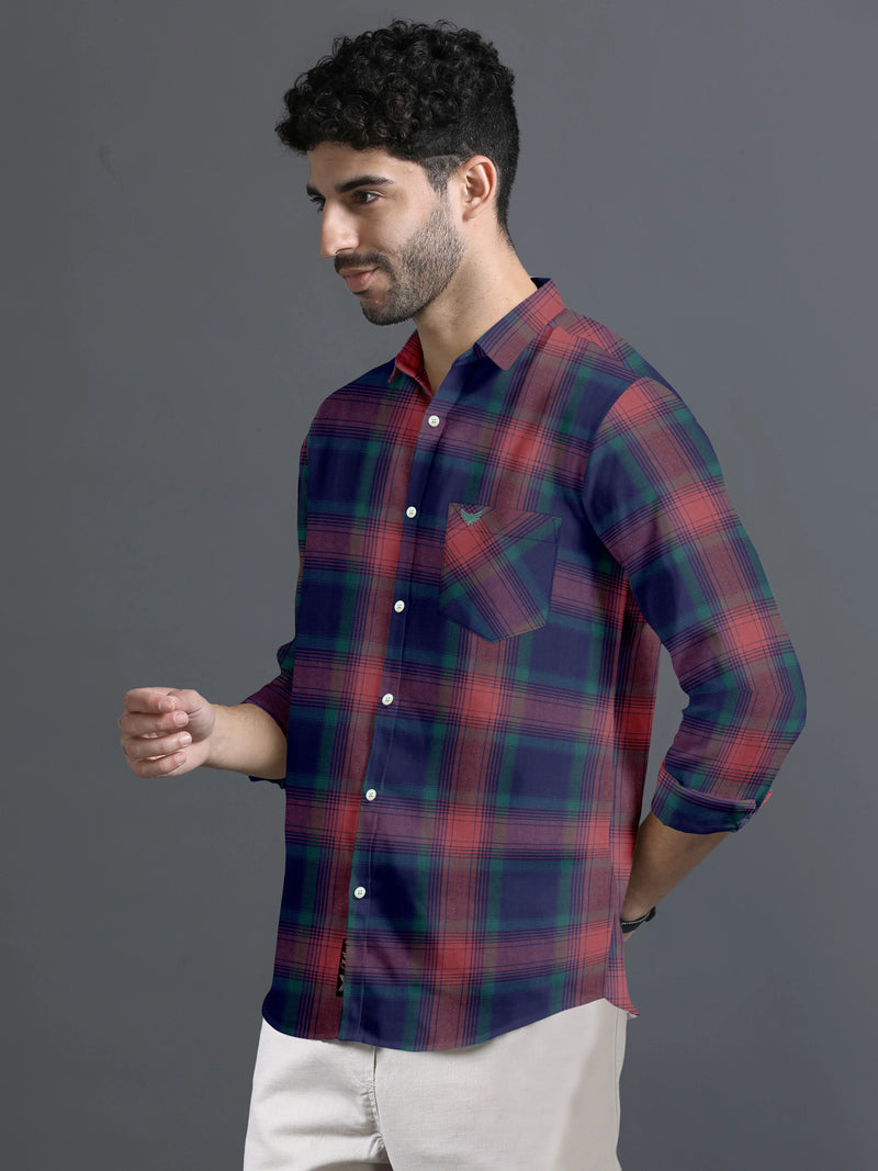 Cinder Navy With Scarlet Red Premium Checks Shirt