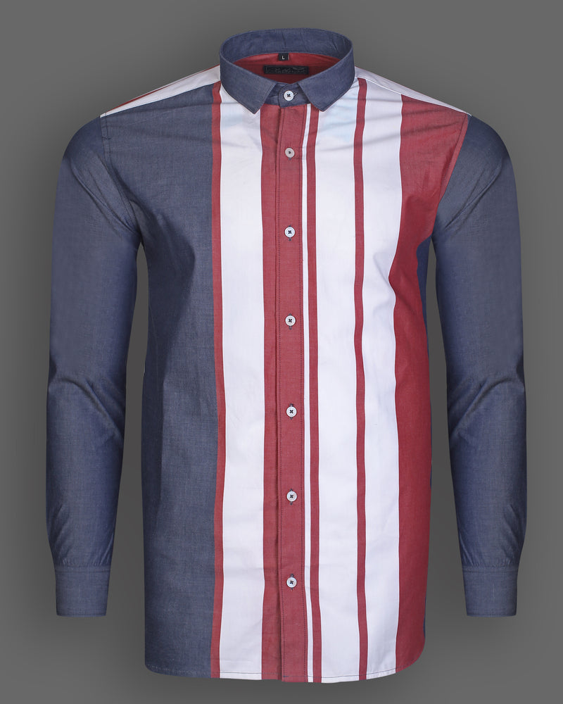 Scarlet Red With Navy Blue Striped Premium Cotton Shirt