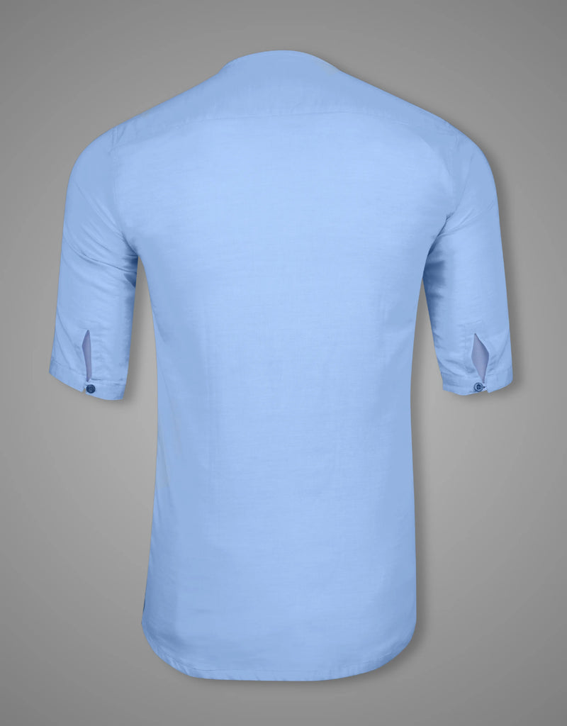 Double Cloth Sky Blue Color Short Sleeve Kurta Shirt