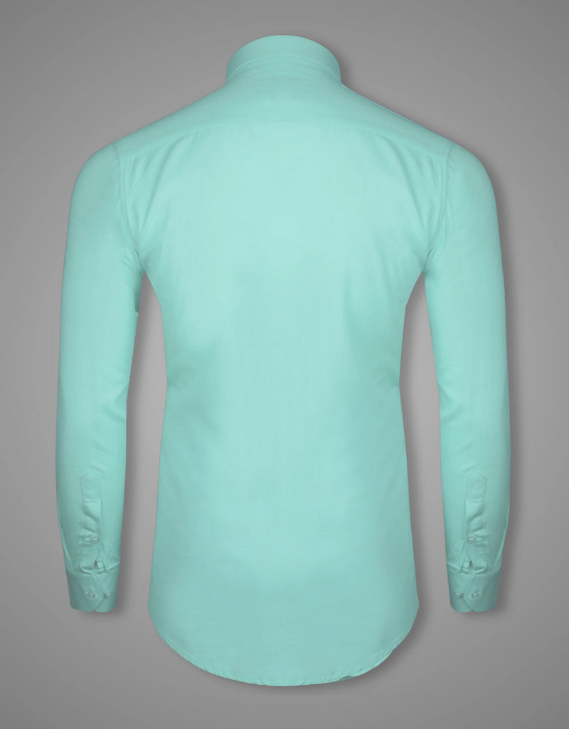 Middle Blue Green Solid Premium Cotton Shirt