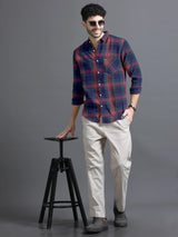 Cinder Navy With Scarlet Red Premium Checks Shirt