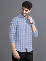 Powder Blue With Black Checks Premium Super Soft Dobby Cotton Shirt