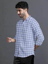 Powder Blue With Black Checks Premium Super Soft Dobby Cotton Shirt