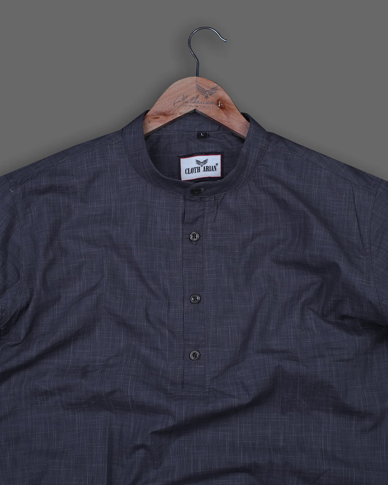 Granite Grey Space Dyed Super Soft Short Sleeve Kurta Shirt