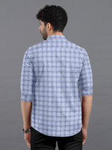 Powder Blue With Black Checks Premium Super Soft Dobby Cotton Shirt