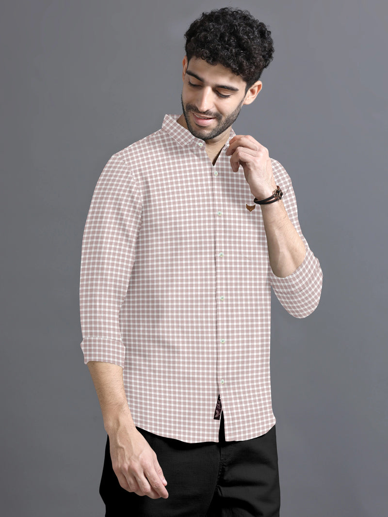 Light Brown With White Checked Premium Giza Cotton Shirt