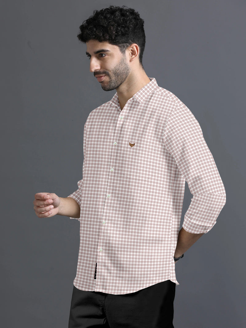 Light Brown With White Checked Premium Giza Cotton Shirt