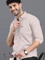 Light Brown With White Checked Premium Giza Cotton Shirt