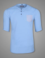 Double Cloth Sky Blue Color Short Sleeve Kurta Shirt