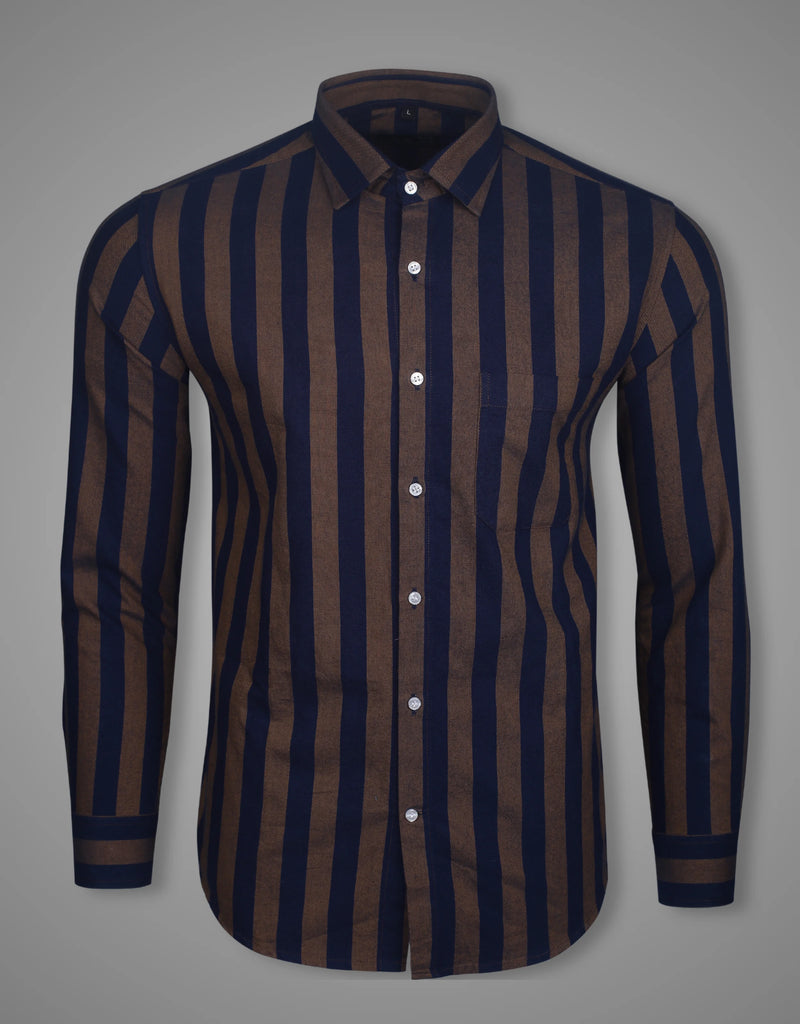 Brown Blue Oxford Striped Men’s Formal Shirt