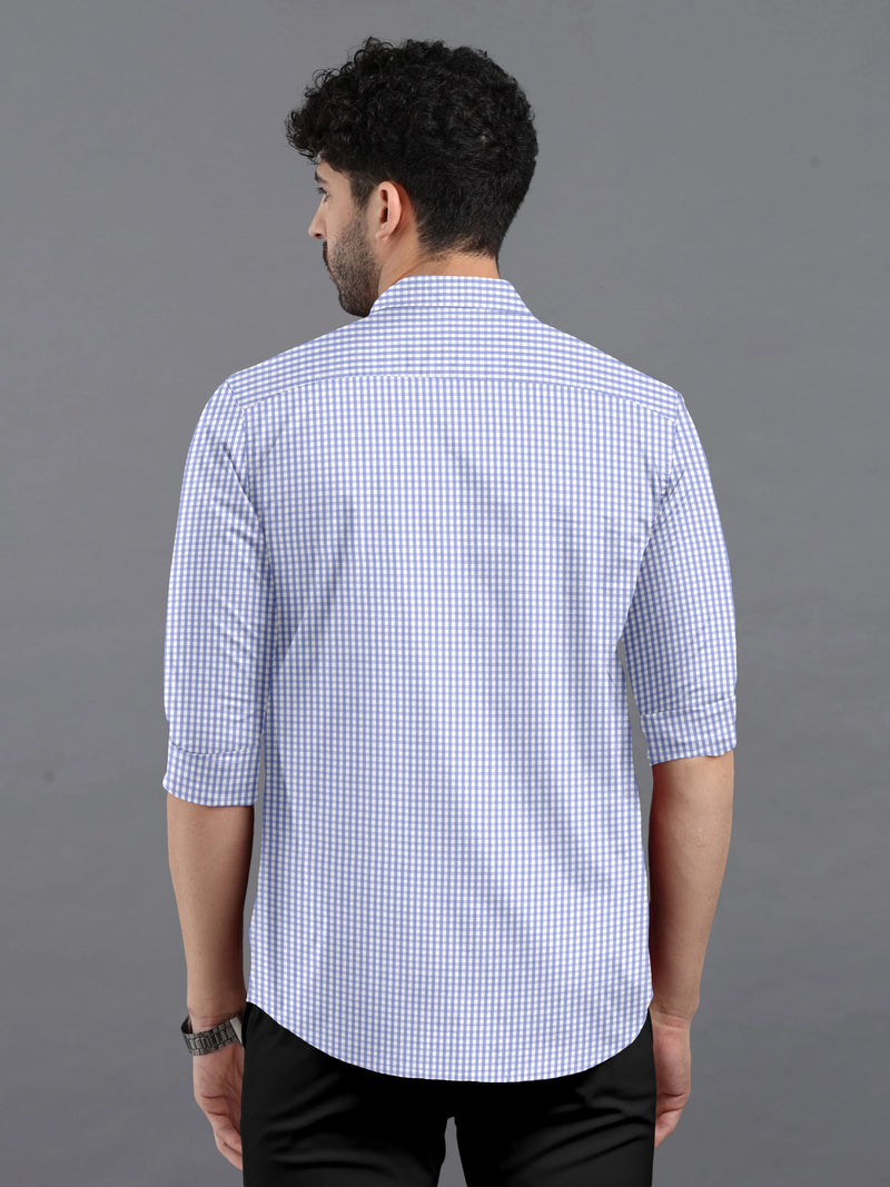 Sky Blue With Bright White Formal Checks Super Soft Giza Cotton Shirt