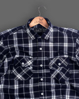 Denim Blue With White Casual Double Pocket Checks Half Sleeve Shirt