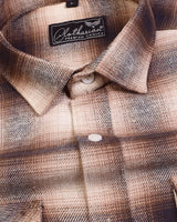 Ferra Brown And Cream Double Pocket Casual Plaid Checks Cotton Shirt