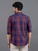 Imperial Blue With Light Brown Twill Checks Premium Cotton Shirt