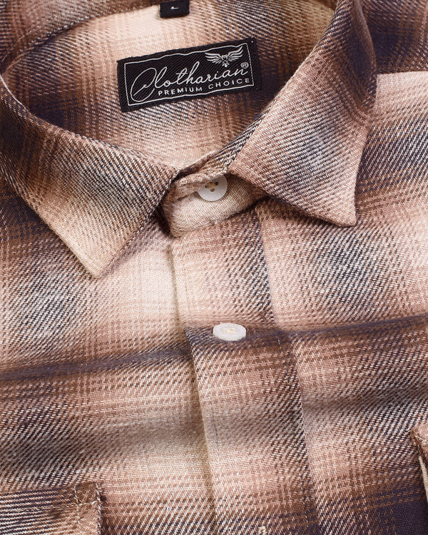 Ferra Brown And Cream Double Pocket Casual Plaid Checks Cotton Shirt