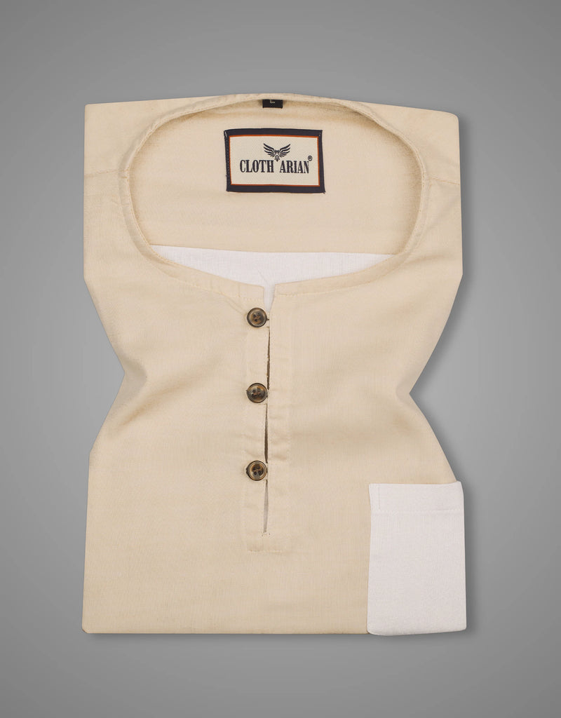 Double Cloth Sand Color Short Sleeve Kurta Shirt