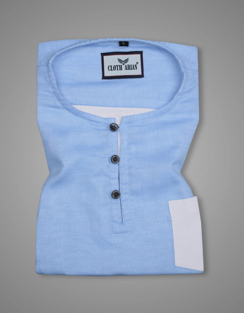 Double Cloth Sky Blue Color Short Sleeve Kurta Shirt