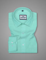 Middle Blue Green Solid Premium Cotton Shirt