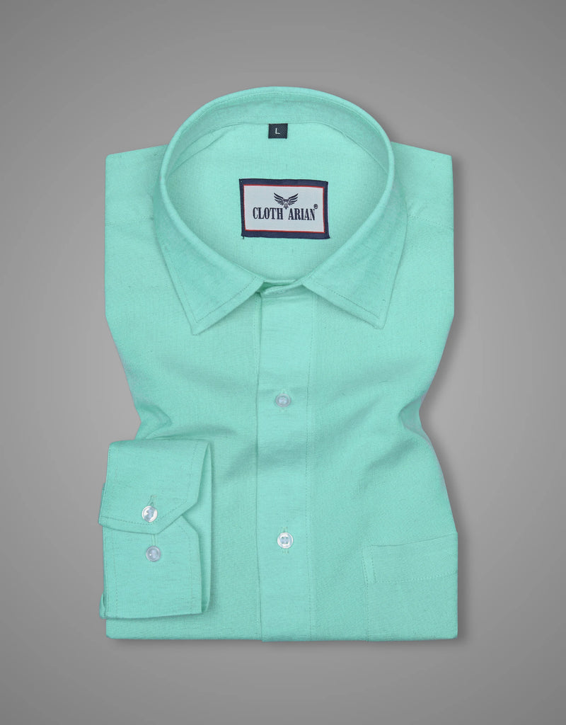 Middle Blue Green Solid Premium Cotton Shirt